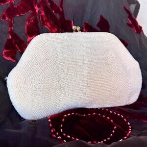 Vintage White Pearl Hand Beaded Clutch